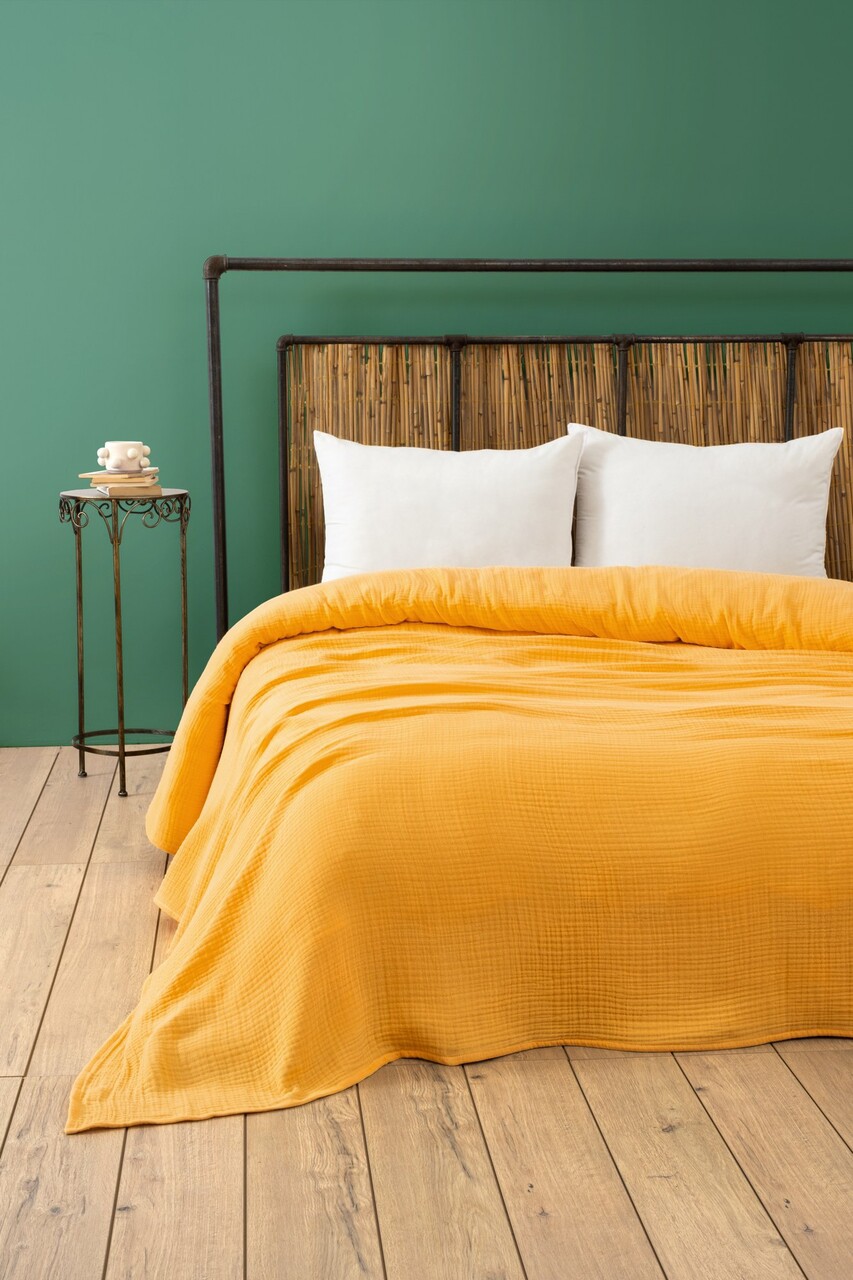 Cuvertura Single 155x200 cm, L'essentiel Maison, Muslin, Galben - imagine 3